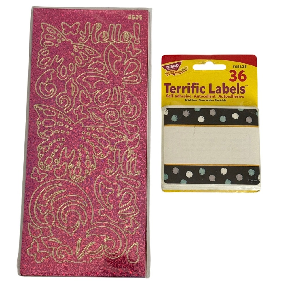 Trend Terrific Labels Polka Dot Name Tags‎ Pink Glitter Butterfly Notepad Bundle